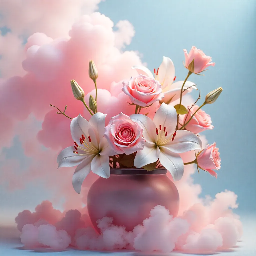 Artistic floral arrangement with smoke effect